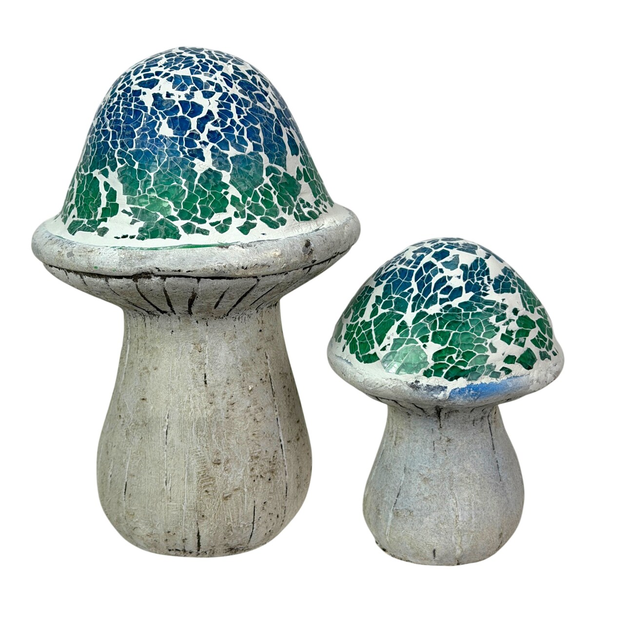 Mosaic Cement Mushroom Garden Statues Distressed Freestanding Decor